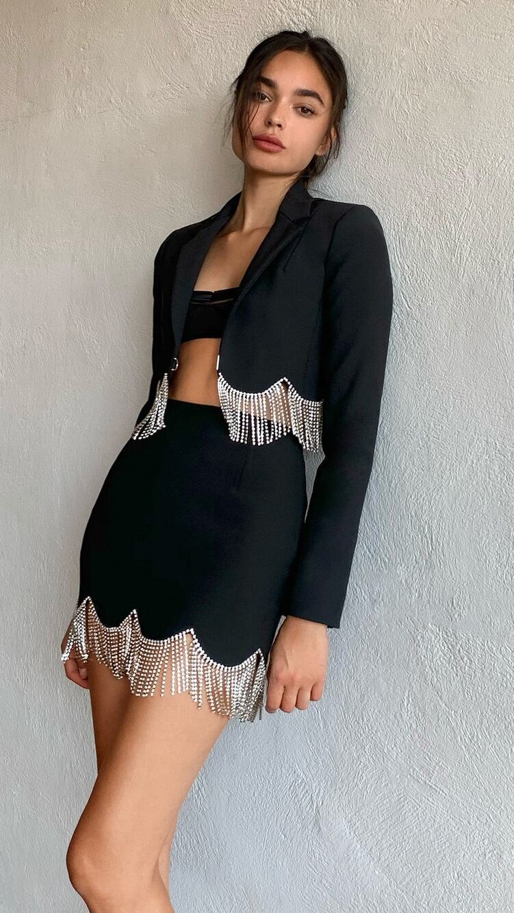 Area Cropped Blazer With Scalloped Crystal Hem - 0